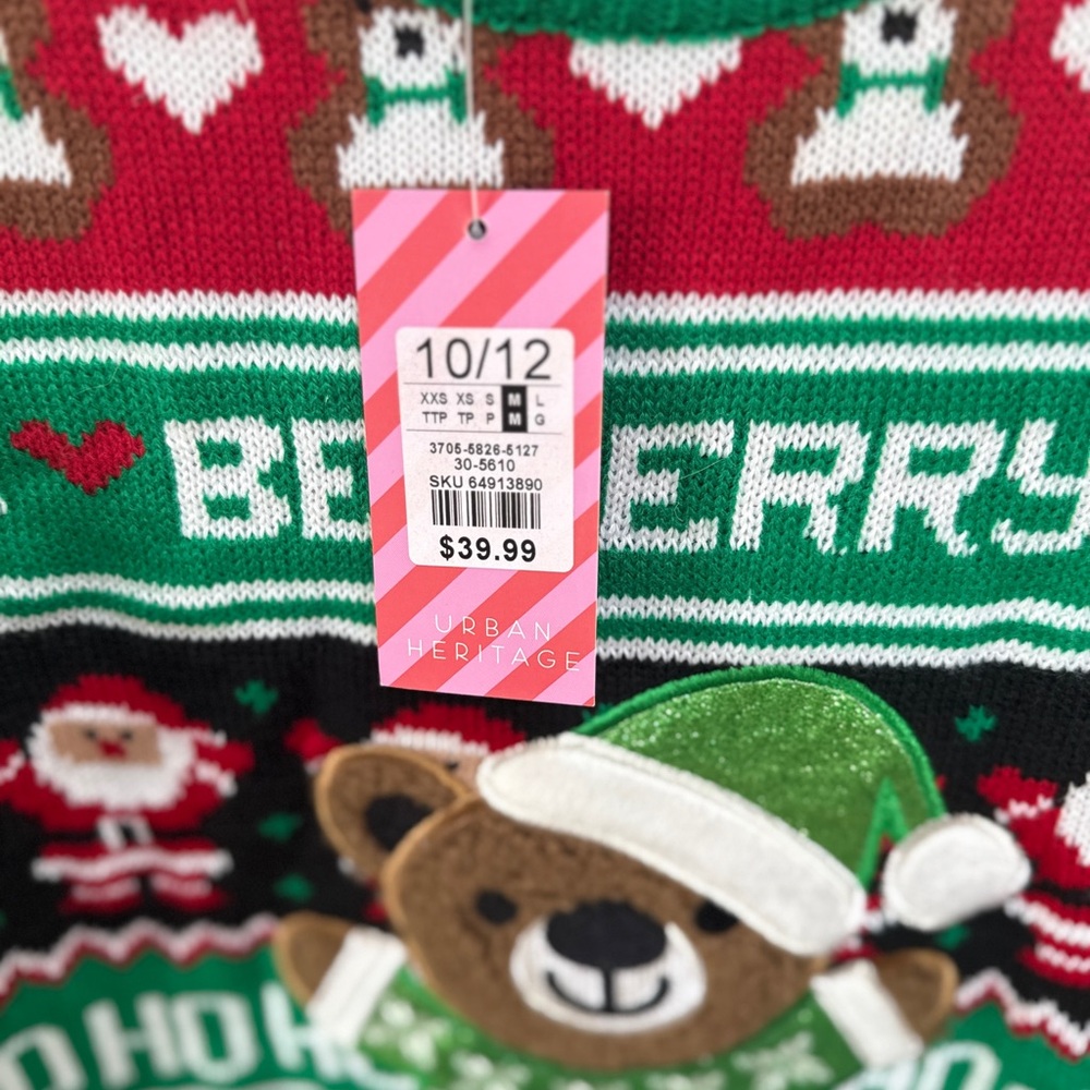 Urban Heritage Festive Bear Sweater in Red and Green